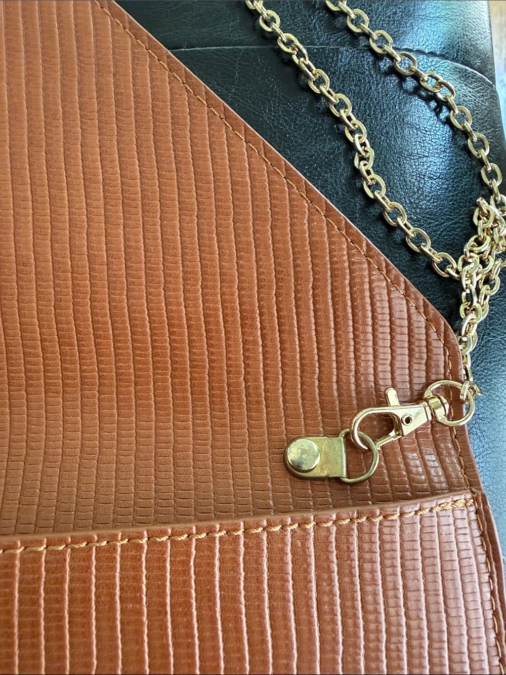Urban Expressions Structured Envelope Crossbody Bag/Clutch Cognac w/Gold Chain - Picture 5 of 9